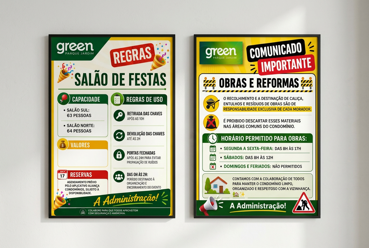 Cartazes informativos – Green Parque Jardim
